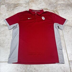 Nike Polo Shirt Mens XL Oklahoma Sooners Red Dri-Fit Logo Football Short Sleeve